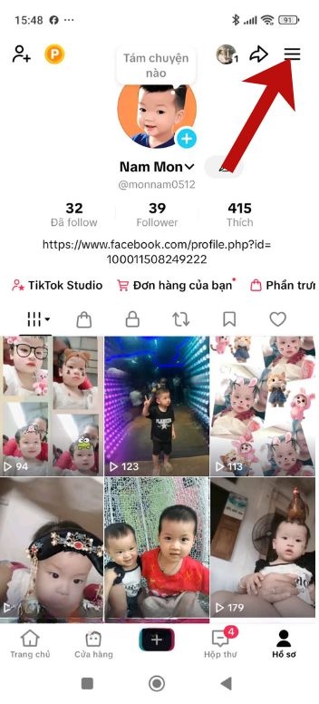 Ấn vào biểu tượng ba dấu gạch ngang