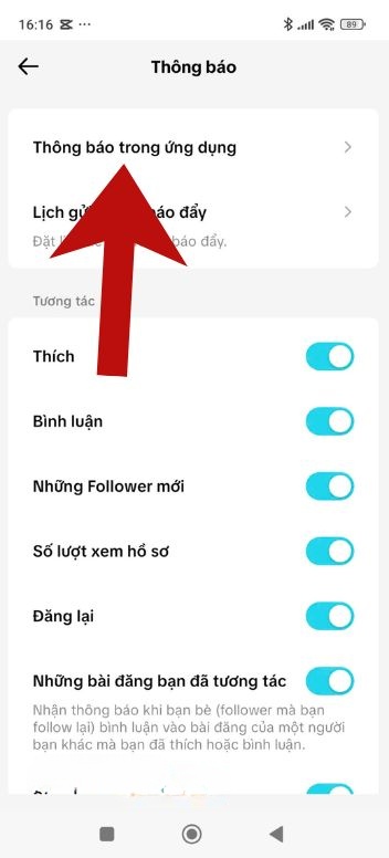 Chạm vào mục Thông báo trong ứng dụng