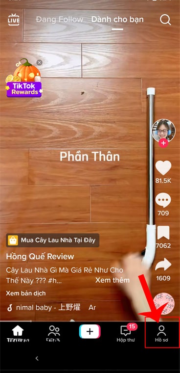 Chạm vào biểu tượng tài khoản