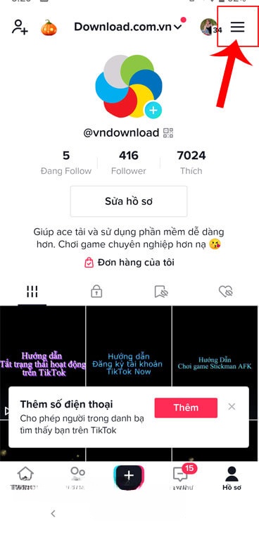 Nhấn vào biểu tượng ba dấu gạch ngang
