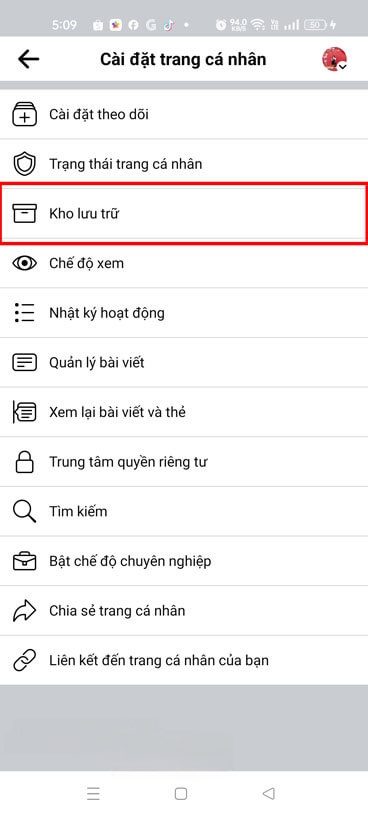 Ấn vào mục Kho lưu trữ