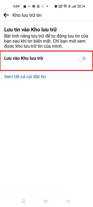 Bật công tắc tại mục Lưu vào Kho lưu trữ