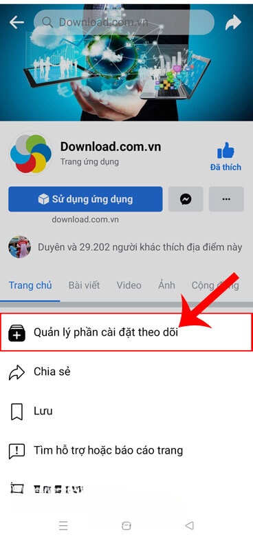 Chạm vào mục Quản lý phần cài đặt theo dõi