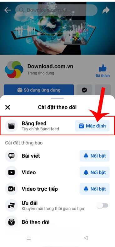 Nhấn vào mục Mặc định
