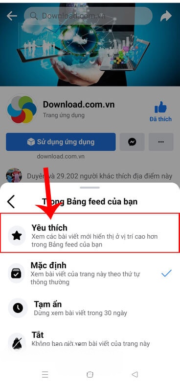 Chạm vào mục Yêu thích