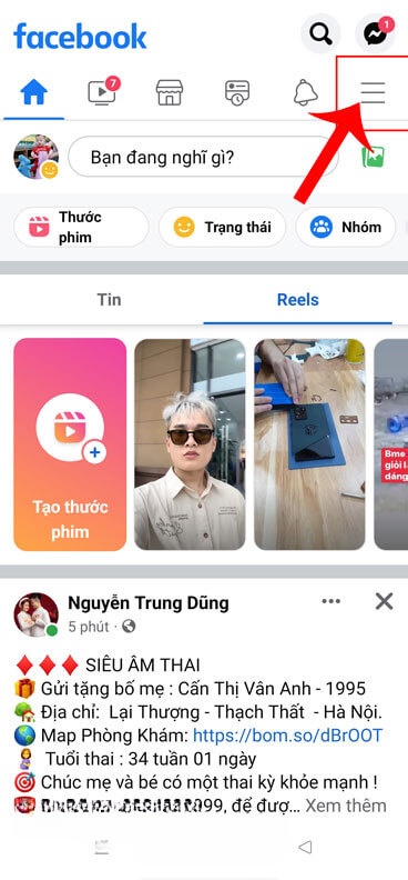 Nhấn vào biểu tượng ba dấu gạch ngang