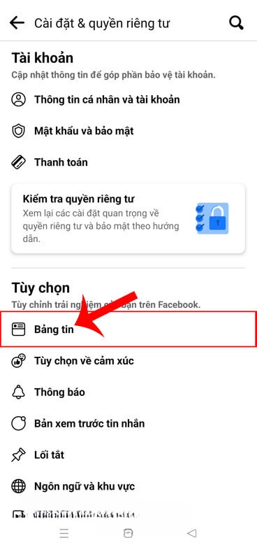 Nhấn vào mục Bảng tin
