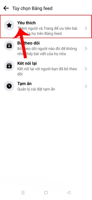Nhấn vào mục Yêu thích