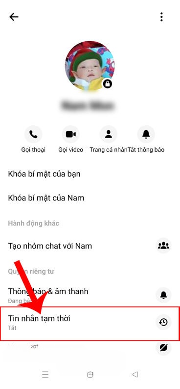 Chạm vào mục Tin nhắn tạm thời