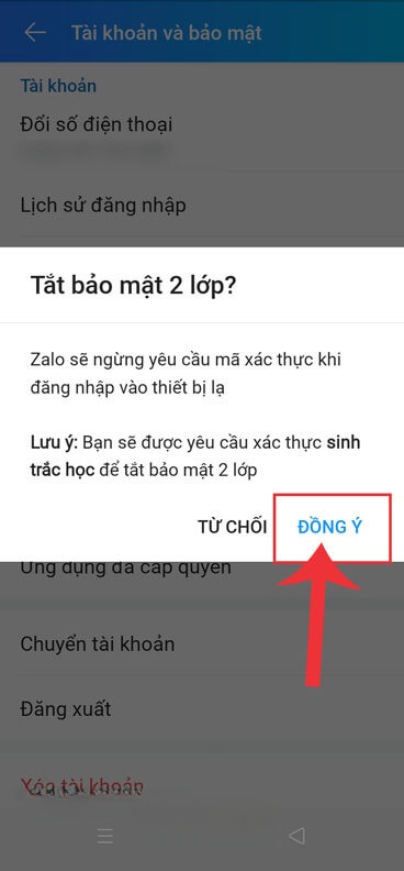Chạm vào nút Đồng ý