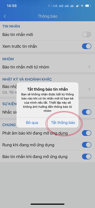 Tắt thông báo Zalo