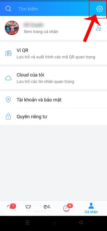 Ấn vào biểu tượng cài đặt
