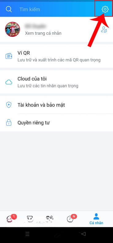 Nhấn vào biểu tượng cài đặt