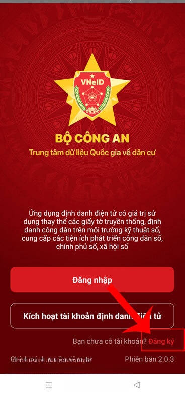 Chạm vào nút Đăng ký