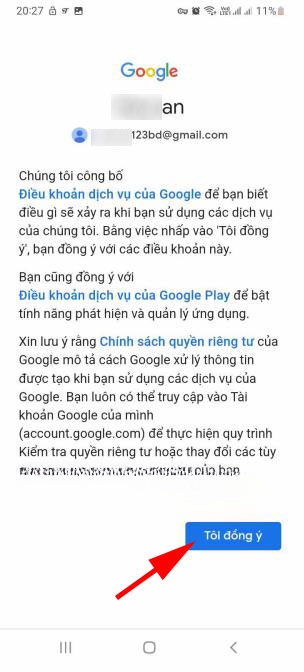 Đồng ý với điều khoản Google