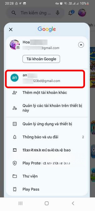 đổi sang tài khoản Google mới trên Google Play
