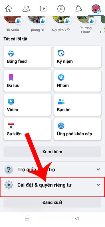 Chạm vào mục Cài đặt & Quyền riêng tư