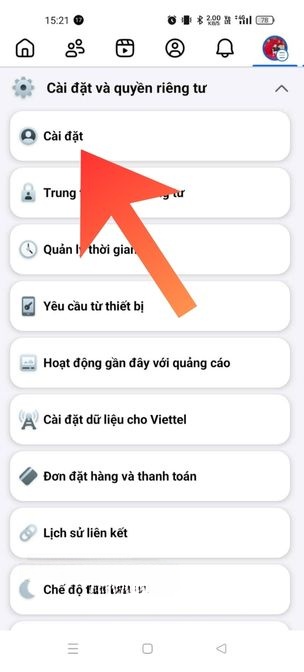 Chạm vào mục Cài đặt