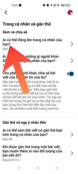 Ấn vào mục Ai có thể đăng lên trang cá nhân của bạn?