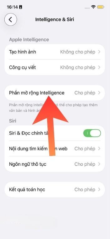 Nhấn vào mục Phẩn mở rộng Intelligence