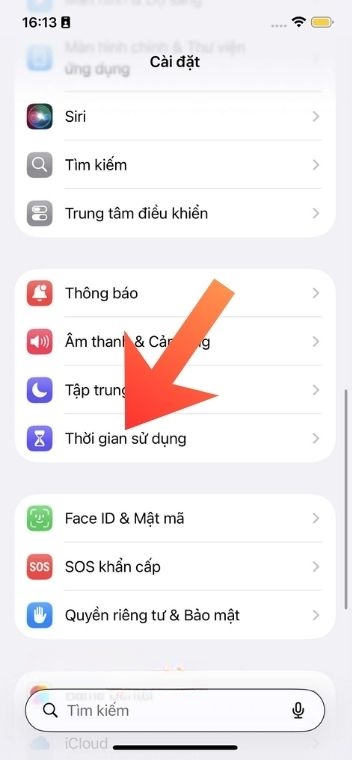 Ấn vào mục Thời gian sử dụng