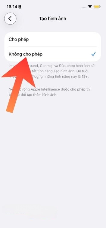 Chọn mục Không cho phép