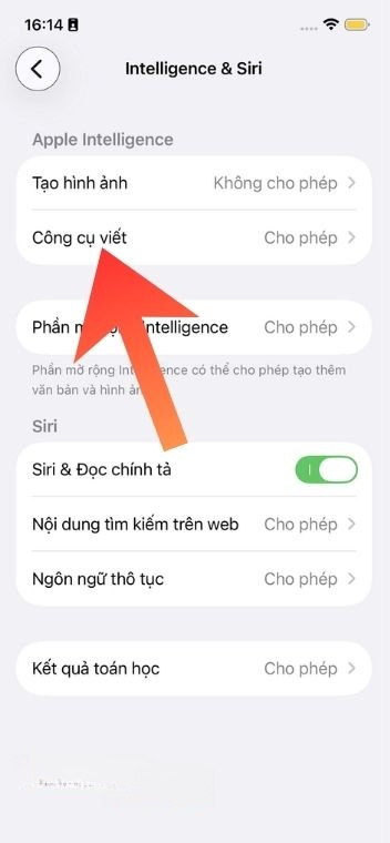 Chạm vào mục Công cụ viết