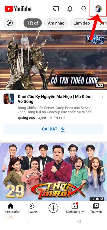 Ấn vào biểu tượng ảnh đại diện