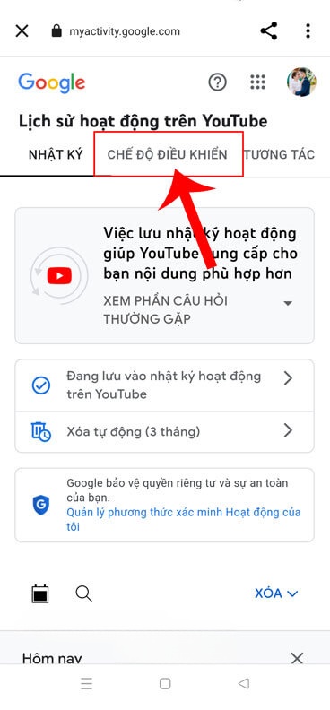Ấn vào mục Chế độ điều khiển