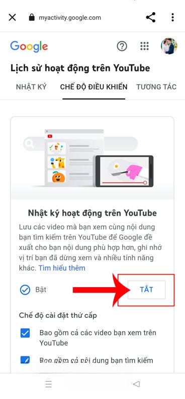Chạm vào nút Tắt