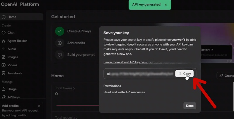 tạo api keys chatgpt