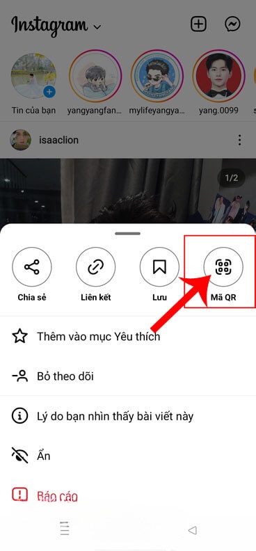 Chạm vào mục Mã QR