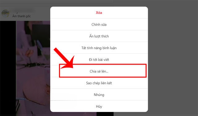 Click chuột vào mục Chia sẻ lên