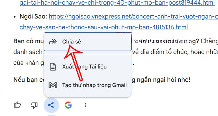 Chia sẻ đoạn chat trên Gemini