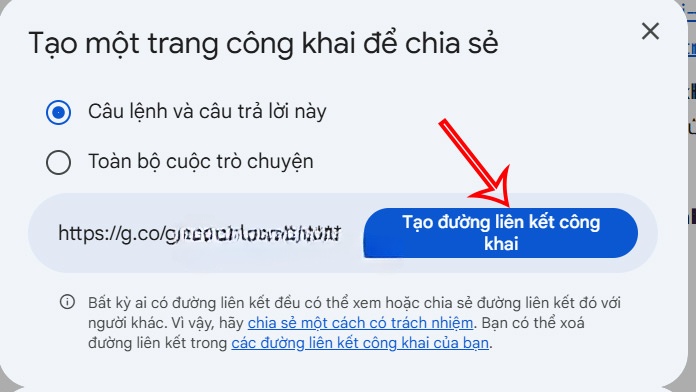 Chọn nội dung đoạn chat chia sẻ trên Gemini