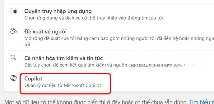Truy cập quyền riêng tư Copilot 