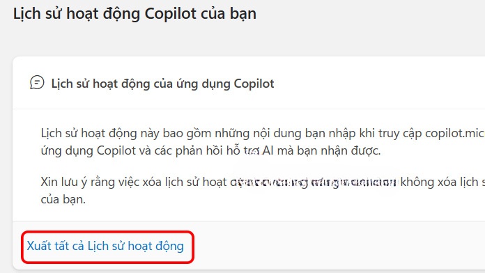 Xuất lịch sử hoạt động Copilot