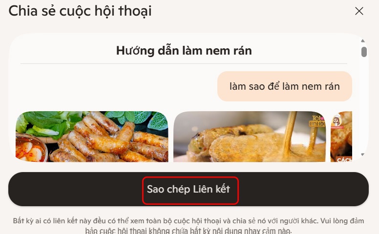 Chia sẻ trò chuyện Copilot qua liên kết