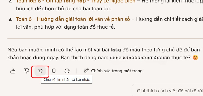 Biểu tượng chia sẻ đoạn chat Copilot