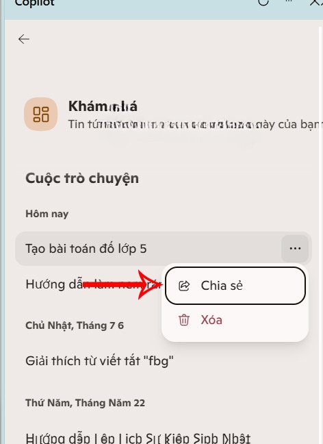 Chia sẻ trò chuyện Copilot