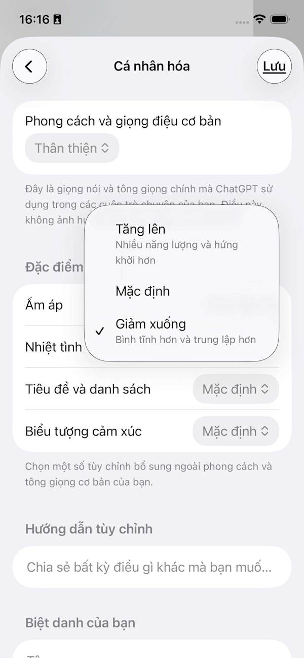 Thay đổi giọng điêu ChatGPT