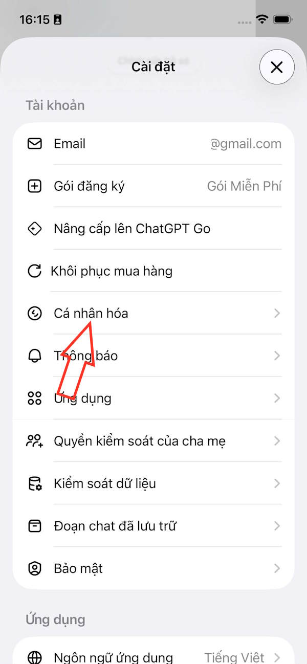Cá nhân hóa ChatGPT điện thoại 