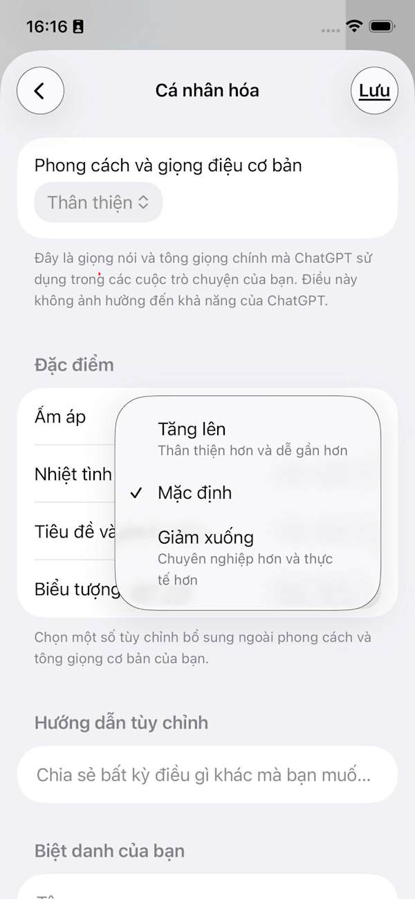 Chỉnh đặc điểm giọng nói ChatGPT