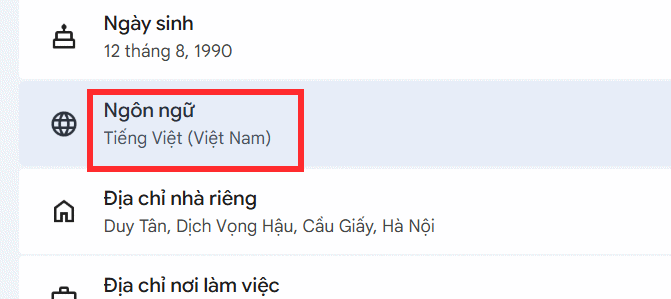 Chỉnh ngôn ngữ tài khoản Google 