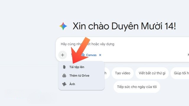 Click chuột vào mục Tải ảnh lên, Thêm ảnh từ Drive hoặc Ảnh