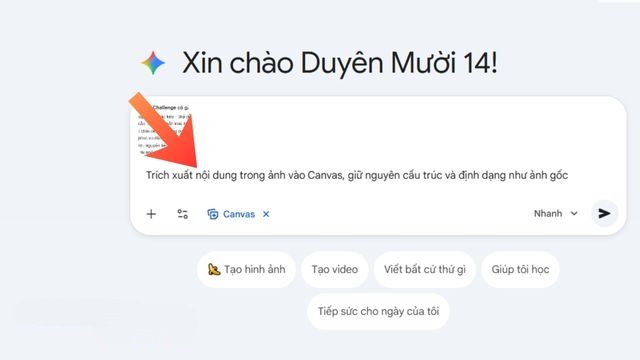 Nhập câu lệnh "Trích xuất nội dung trong ảnh vào Canvas, giữ nguyên cấu trúc và định dạng như ảnh gốc"
