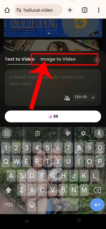 Nhấn vào mục Image to video