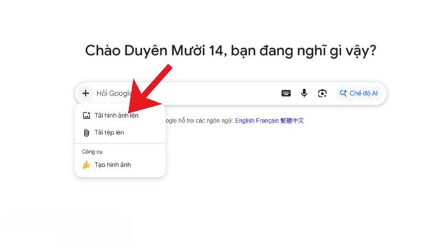 Click chuột vào mục Tải hình ảnh lên
