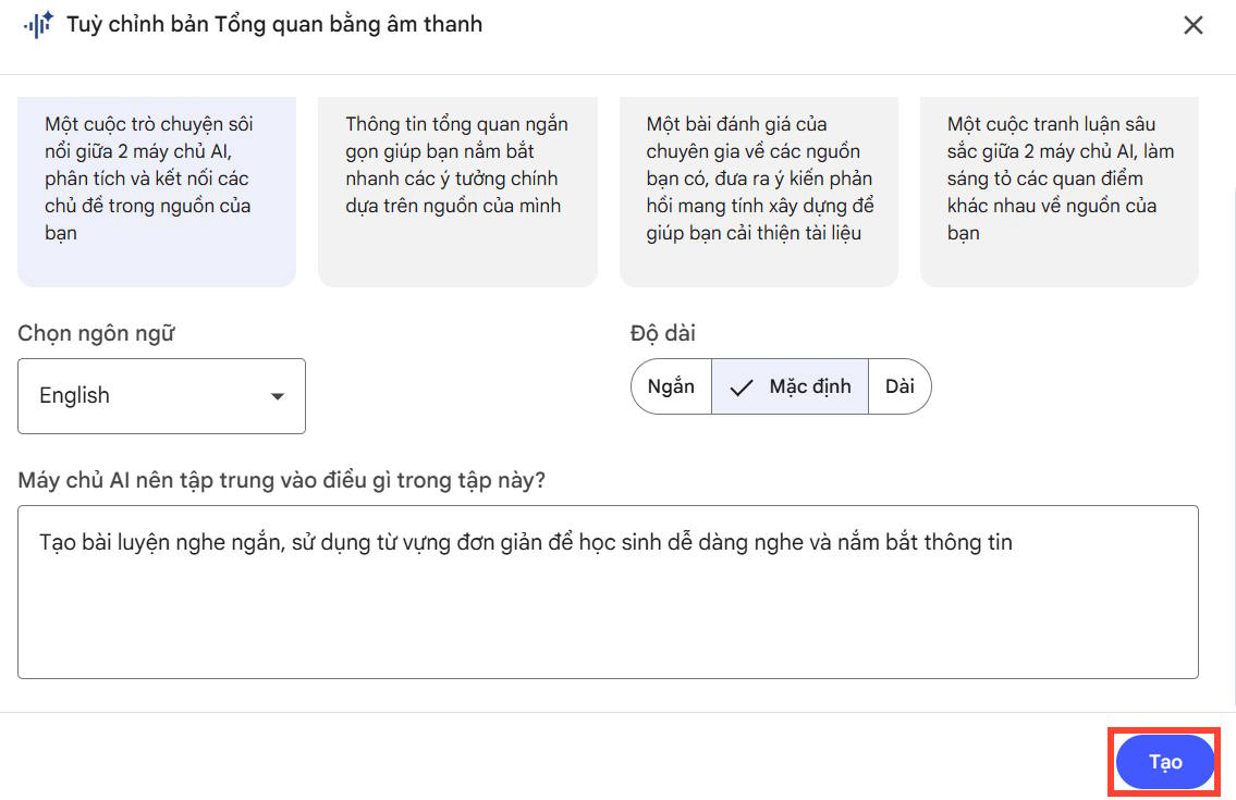 Tổng quan âm thanh trên NotebookLM
