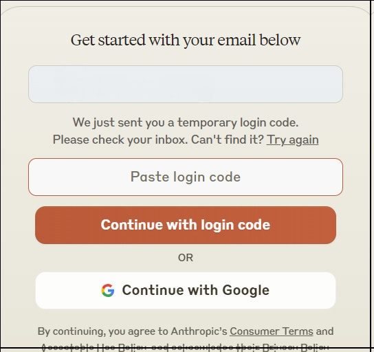 Nhập mã xác minh email đăng ký Claude AI